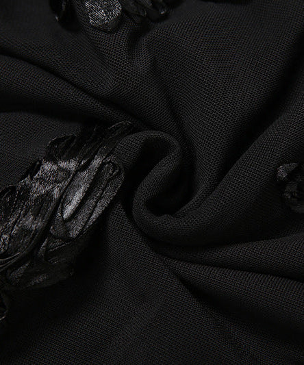 Black Elegance Floral Mesh Cross-Back Maxi Gown | The Ultimate Statement for Holiday Parties & NYE