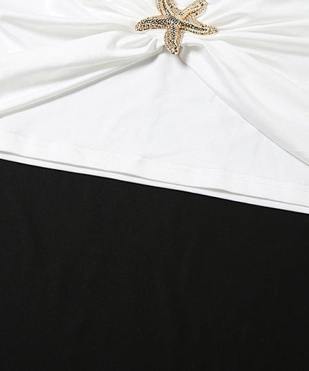 Starfish Siren White Resort Set: Off-Shoulder Long Sleeve Crop Top & Ruched Mini Skirt for Tropical Getaways