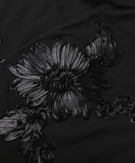 Black Elegance Floral Mesh Cross-Back Maxi Gown | The Ultimate Statement for Holiday Parties & NYE