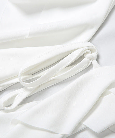 Romantic Ruffle V-Neck Bell Sleeve Tunic Dress | Chic White Fall & Holiday Top