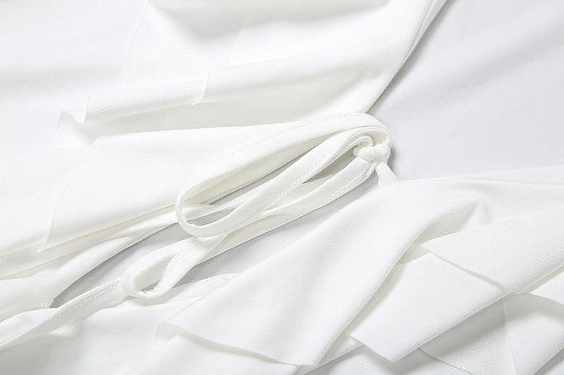 Romantic Ruffle V-Neck Bell Sleeve Tunic Dress | Chic White Fall & Holiday Top