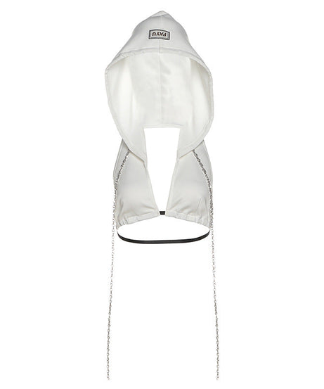 Fierce White Hooded Chain Crop Top | Edgy V-Neck Backless for Parties & Festivals