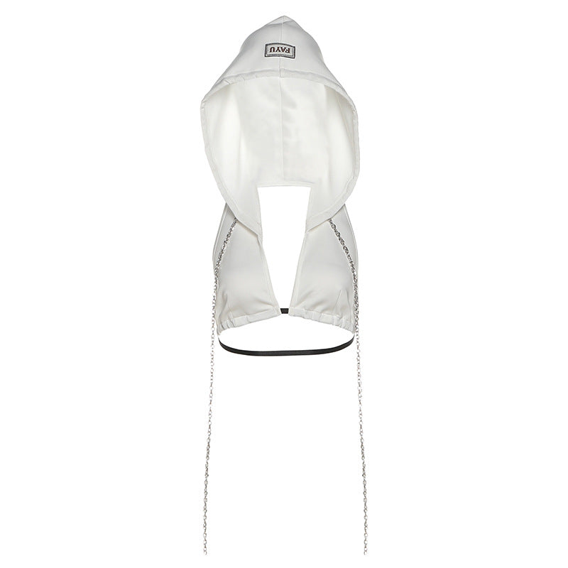 Fierce White Hooded Chain Crop Top | Edgy V-Neck Backless for Parties & Festivals