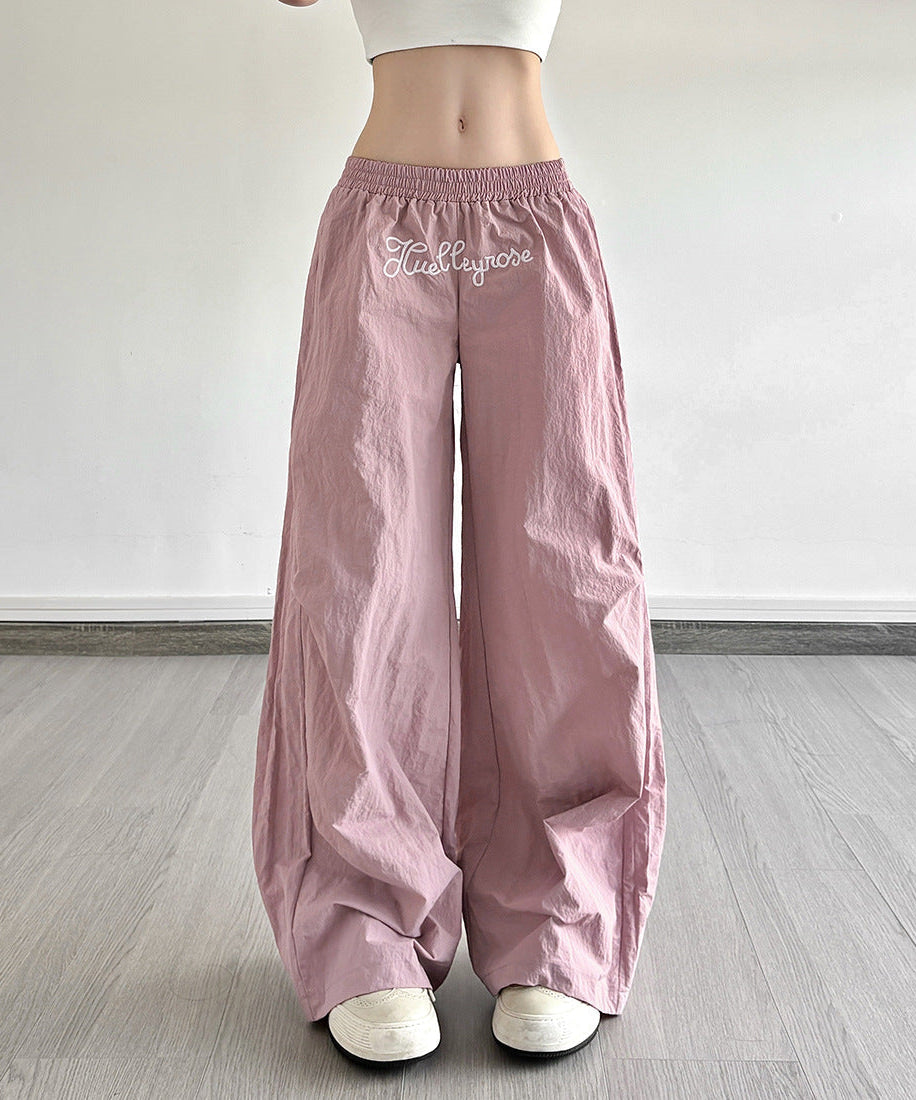 Huelleyrose Y2K Dusty Rose Low Rise Baggy Pants - Effortless Wide Leg Fall Streetwear