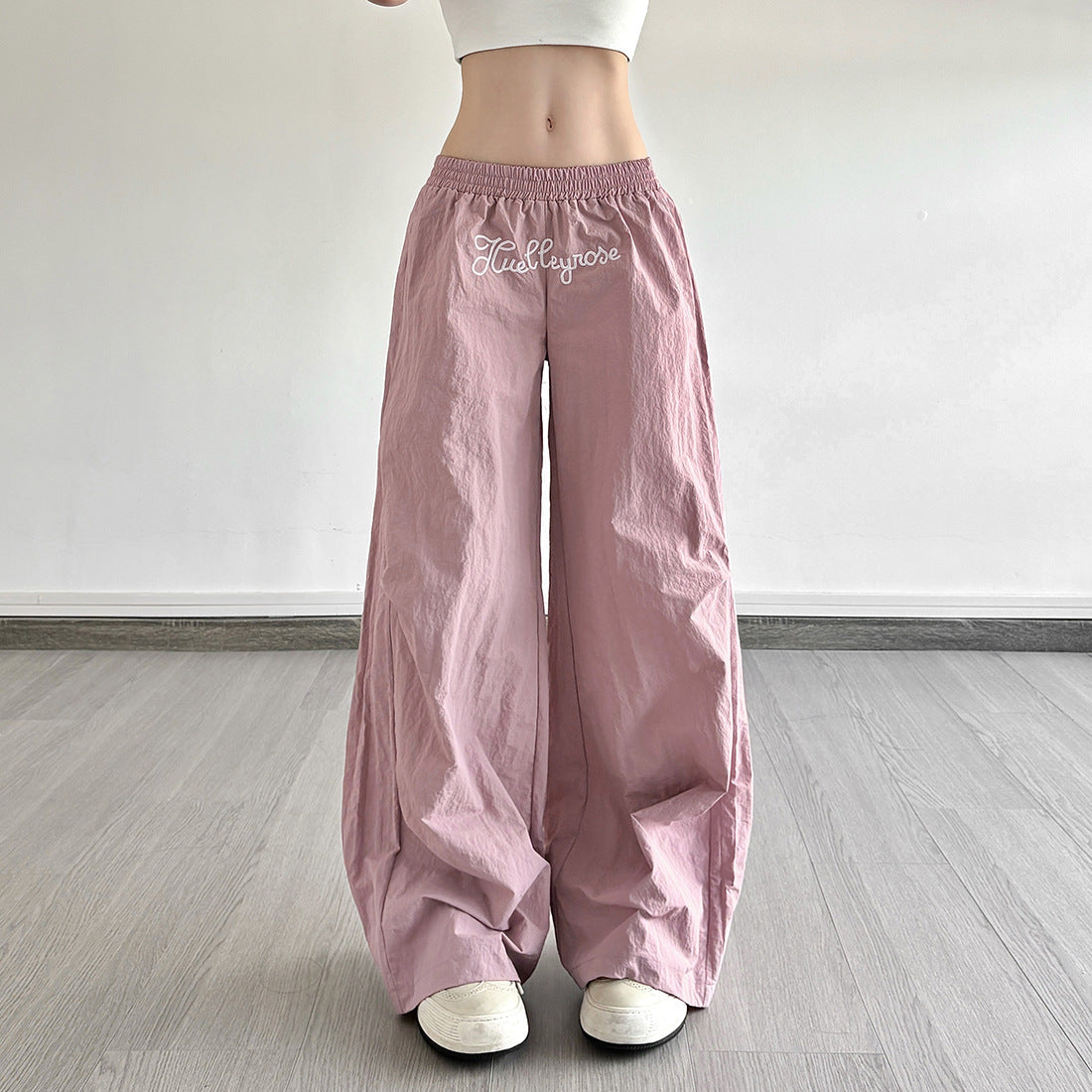 Huelleyrose Y2K Dusty Rose Low Rise Baggy Pants - Effortless Wide Leg Fall Streetwear