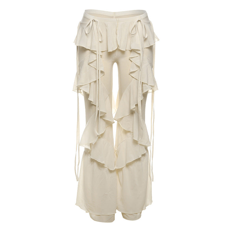 Boho Chic Tiered Ruffle Pants - Adjustable Tie-Waist Flowy Trousers | Cream Resort & Fall Getaway Style