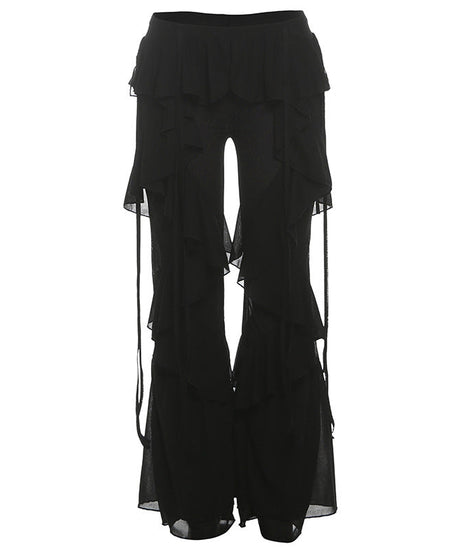 Boho Chic Tiered Ruffle Pants - Adjustable Tie-Waist Flowy Trousers | Cream Resort & Fall Getaway Style