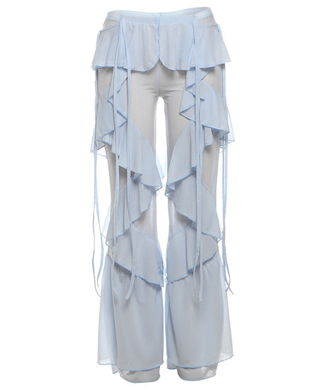 Boho Chic Tiered Ruffle Pants - Adjustable Tie-Waist Flowy Trousers | Cream Resort & Fall Getaway Style
