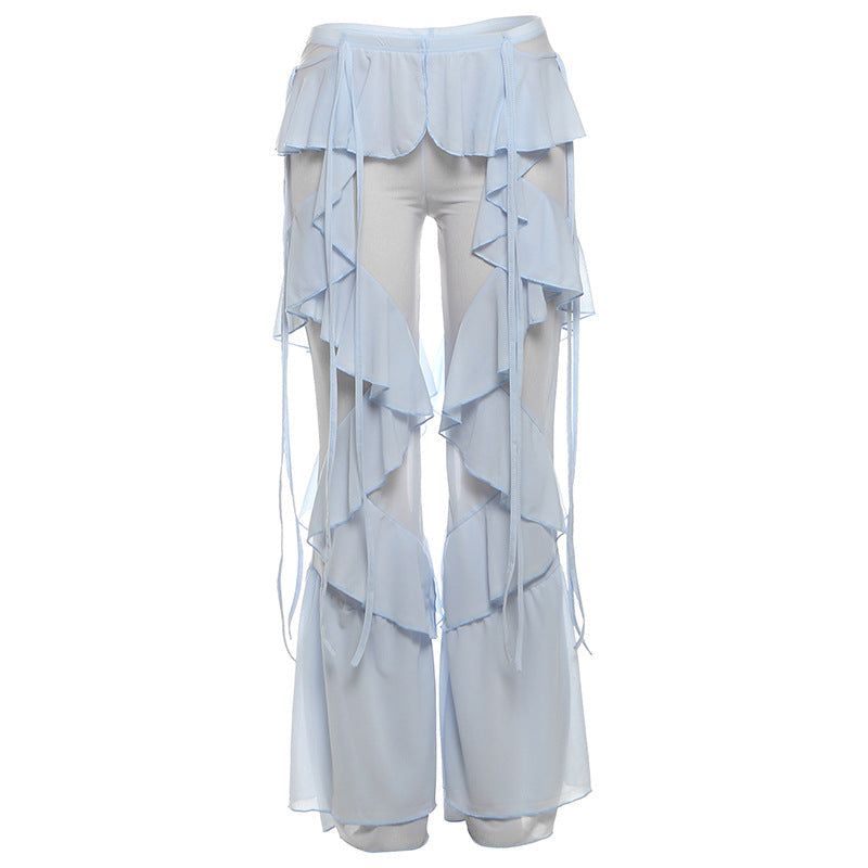Boho Chic Tiered Ruffle Pants - Adjustable Tie-Waist Flowy Trousers | Cream Resort & Fall Getaway Style