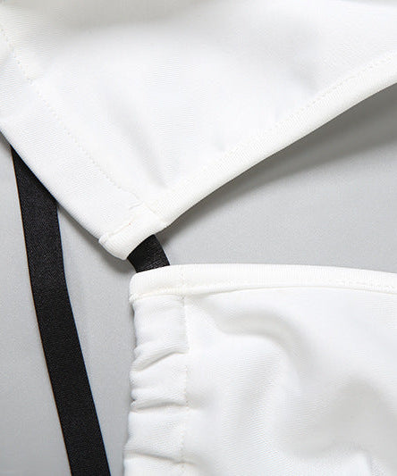 Fierce White Hooded Chain Crop Top | Edgy V-Neck Backless for Parties & Festivals