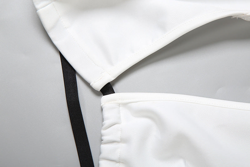 Fierce White Hooded Chain Crop Top | Edgy V-Neck Backless for Parties & Festivals