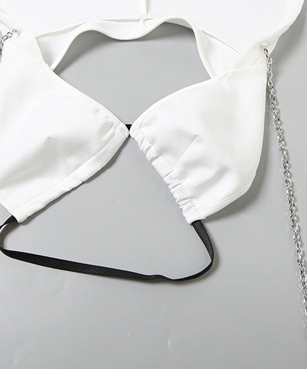 Fierce White Hooded Chain Crop Top | Edgy V-Neck Backless for Parties & Festivals