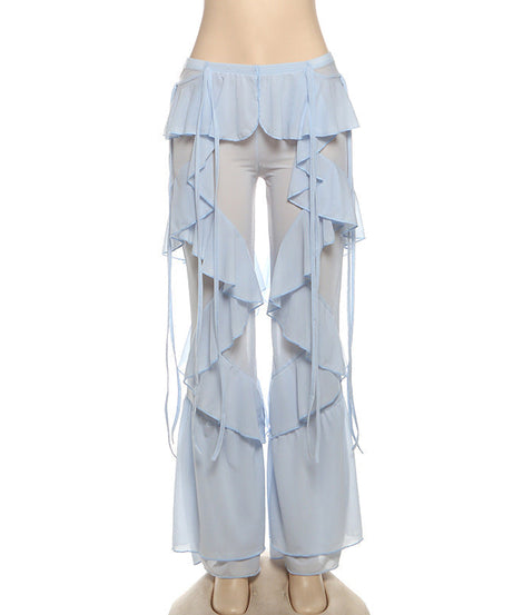 Boho Chic Tiered Ruffle Pants - Adjustable Tie-Waist Flowy Trousers | Cream Resort & Fall Getaway Style