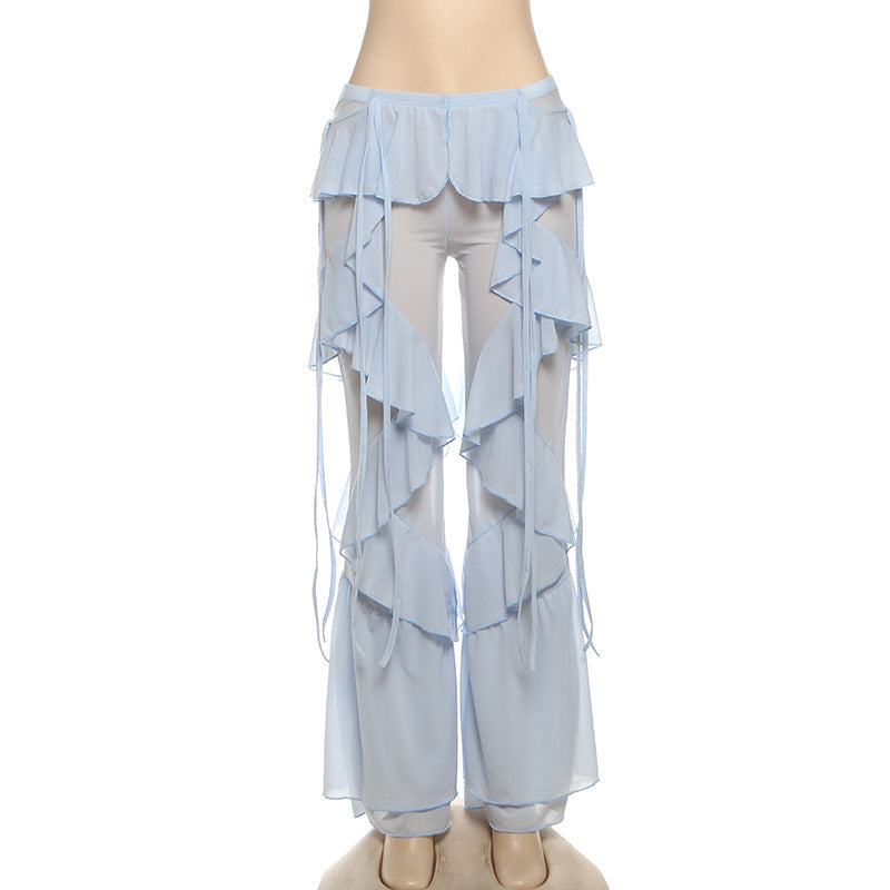 Boho Chic Tiered Ruffle Pants - Adjustable Tie-Waist Flowy Trousers | Cream Resort & Fall Getaway Style
