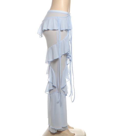 Boho Chic Tiered Ruffle Pants - Adjustable Tie-Waist Flowy Trousers | Cream Resort & Fall Getaway Style