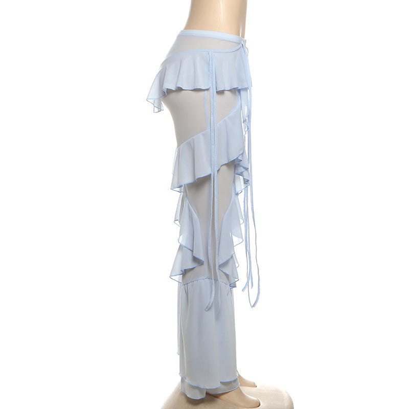 Boho Chic Tiered Ruffle Pants - Adjustable Tie-Waist Flowy Trousers | Cream Resort & Fall Getaway Style