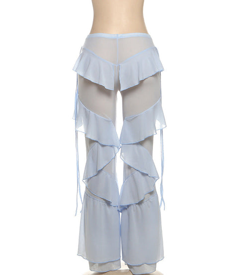 Boho Chic Tiered Ruffle Pants - Adjustable Tie-Waist Flowy Trousers | Cream Resort & Fall Getaway Style