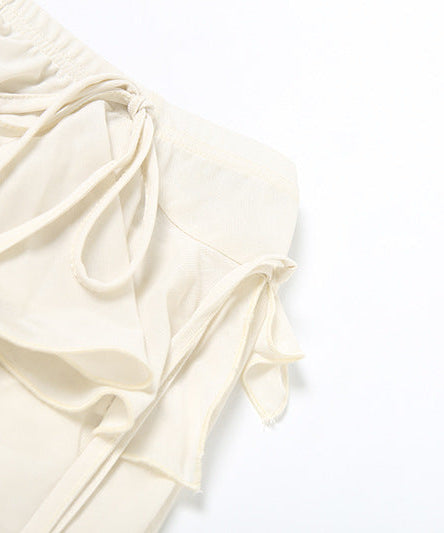 Boho Chic Tiered Ruffle Pants - Adjustable Tie-Waist Flowy Trousers | Cream Resort & Fall Getaway Style