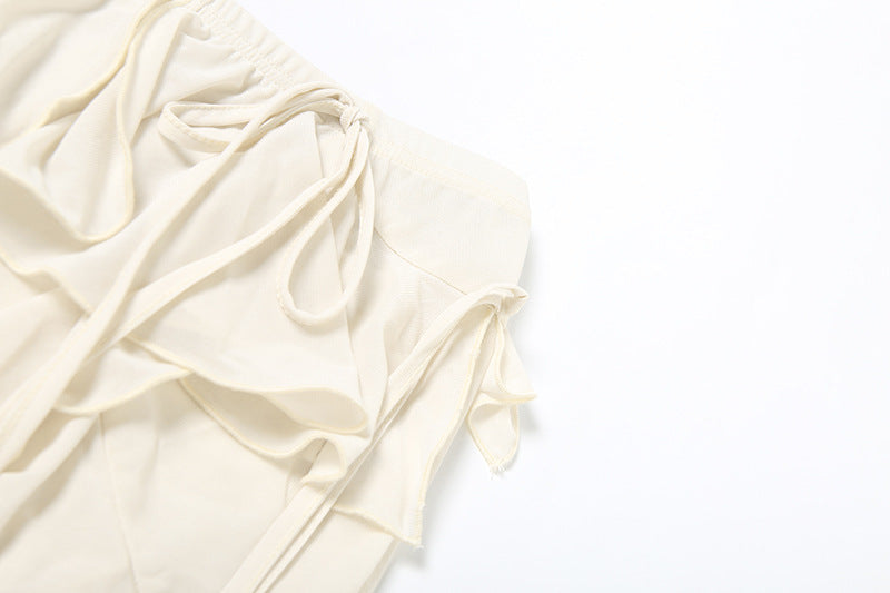 Boho Chic Tiered Ruffle Pants - Adjustable Tie-Waist Flowy Trousers | Cream Resort & Fall Getaway Style