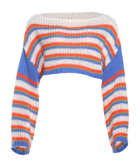 Vibrant Striped Knit Crop Sweater | Cozy Fall Fashion & Game Day Style for Women