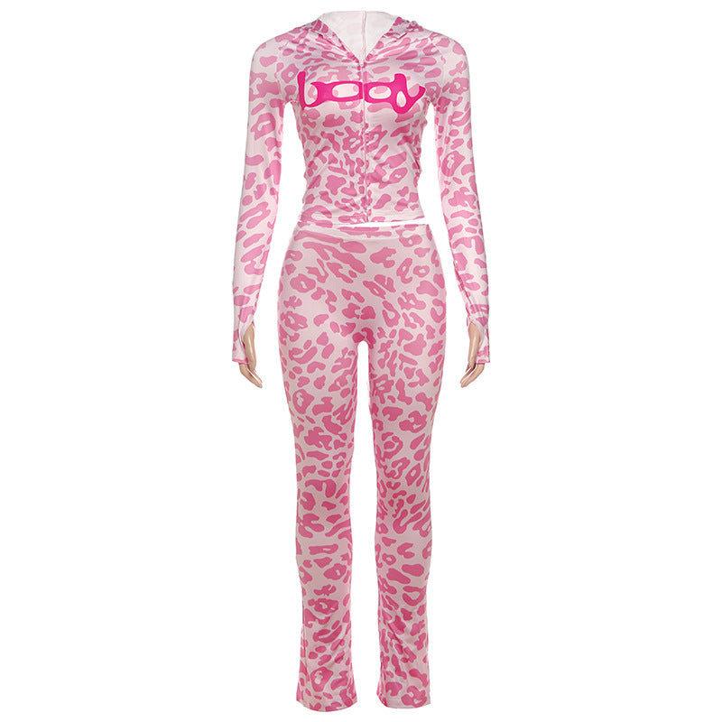 Unleash Your Inner Y2K: Pink Leopard 'Body' Graphic Hoodie & Leggings Set for Fierce Fall Style