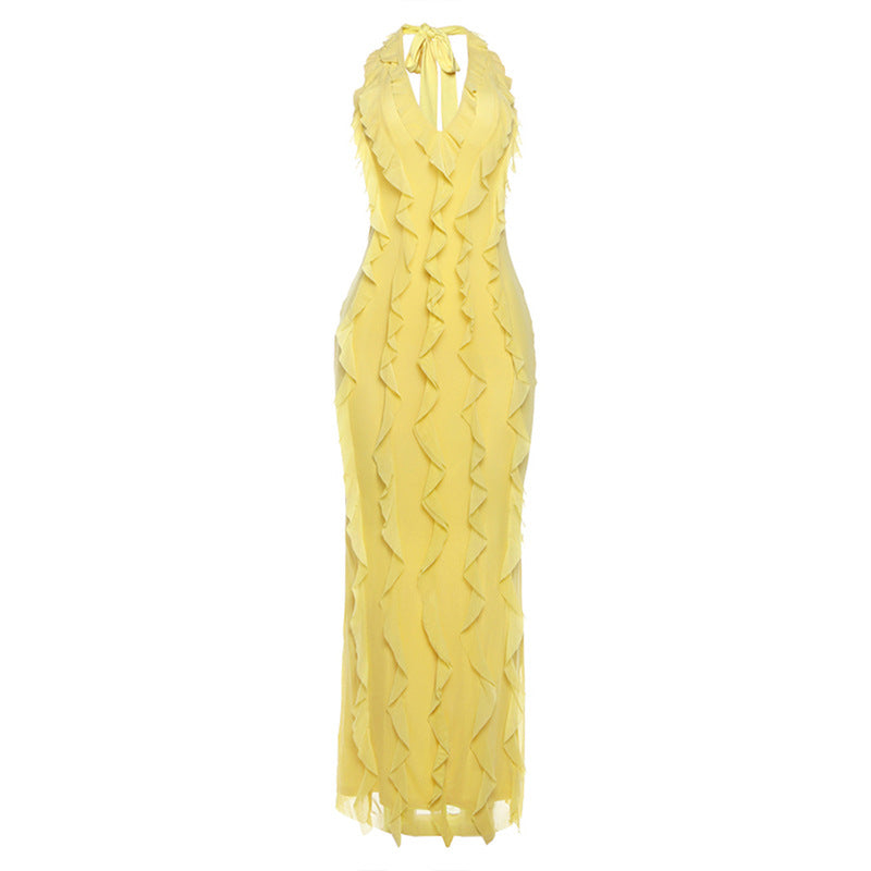 Vibrant Yellow Ruffle Halter Maxi Dress – Your Perfect Resort Getaway & Special Occasion Statement