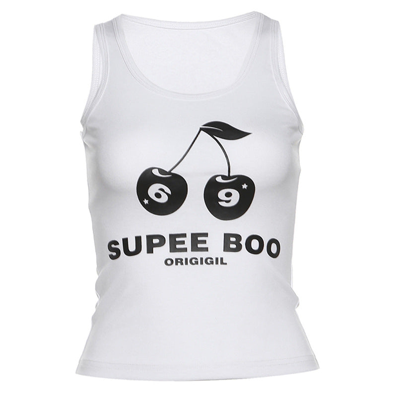 Spooky Chic 'SUPEE BOO' Cherry Graphic U-Neck Tank Top - Fall & Halloween Ready
