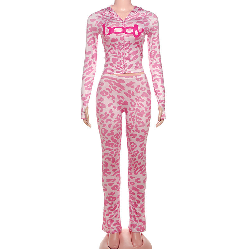 Unleash Your Inner Y2K: Pink Leopard 'Body' Graphic Hoodie & Leggings Set for Fierce Fall Style