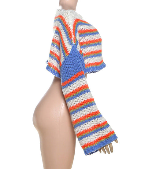 Vibrant Striped Knit Crop Sweater | Cozy Fall Fashion & Game Day Style for Women