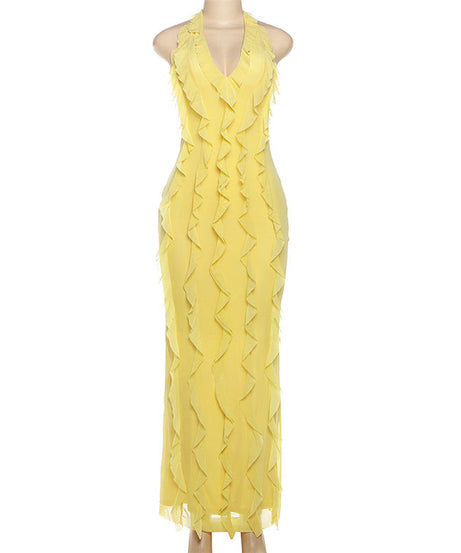Vibrant Yellow Ruffle Halter Maxi Dress – Your Perfect Resort Getaway & Special Occasion Statement
