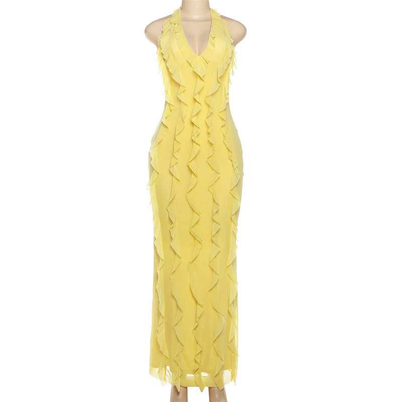 Vibrant Yellow Ruffle Halter Maxi Dress – Your Perfect Resort Getaway & Special Occasion Statement