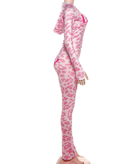 Unleash Your Inner Y2K: Pink Leopard 'Body' Graphic Hoodie & Leggings Set for Fierce Fall Style