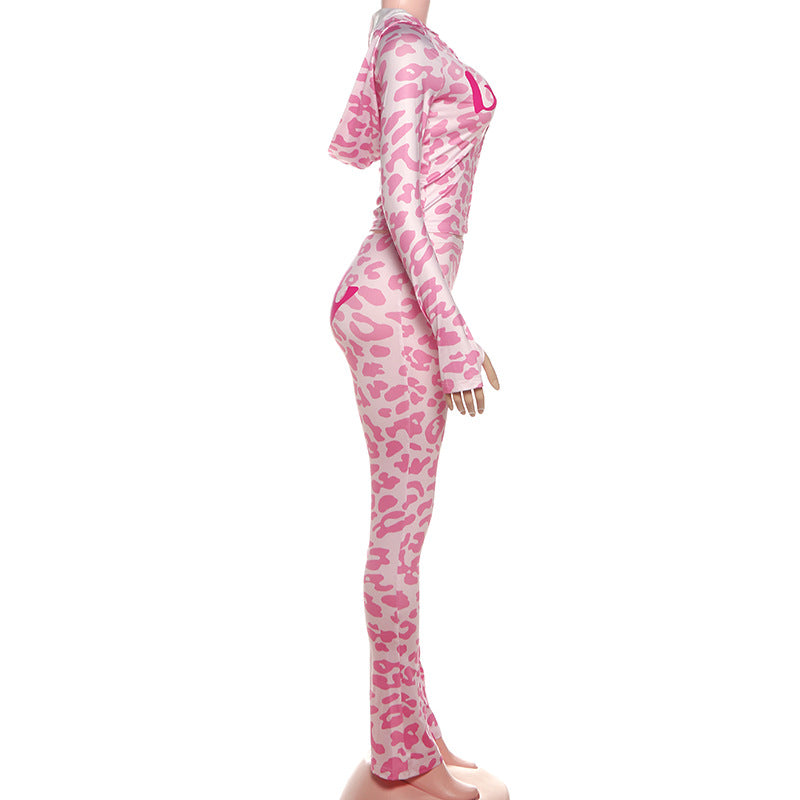 Unleash Your Inner Y2K: Pink Leopard 'Body' Graphic Hoodie & Leggings Set for Fierce Fall Style
