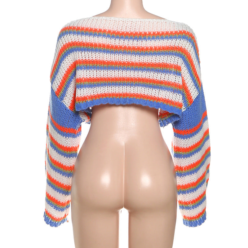 Vibrant Striped Knit Crop Sweater | Cozy Fall Fashion & Game Day Style for Women