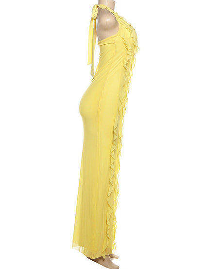 Vibrant Yellow Ruffle Halter Maxi Dress – Your Perfect Resort Getaway & Special Occasion Statement
