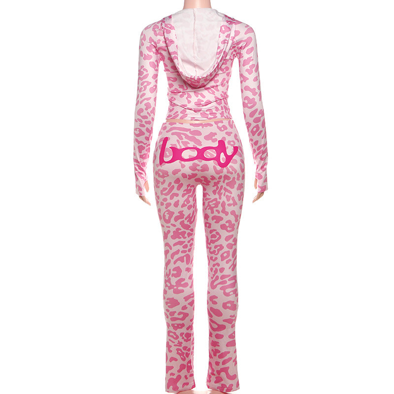 Unleash Your Inner Y2K: Pink Leopard 'Body' Graphic Hoodie & Leggings Set for Fierce Fall Style