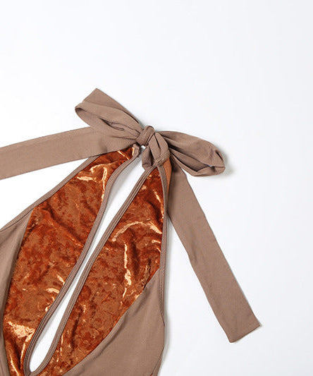 Fall Glam Halter Velvet Maxi Dress - Deep V-Neck & Flattering Patchwork for Holiday Parties