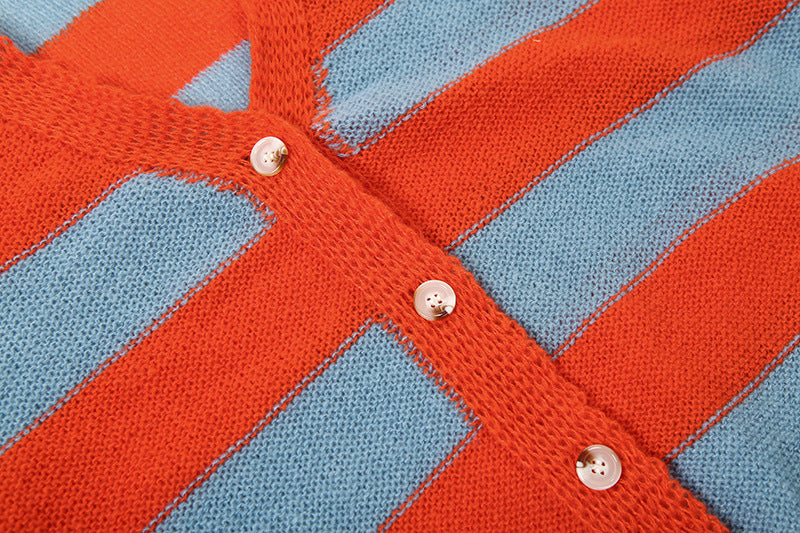 Cozy Chic Striped V-Neck Cardigan with Statement Scarf – Your Go-To Fall Essential