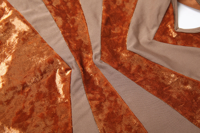 Fall Glam Halter Velvet Maxi Dress - Deep V-Neck & Flattering Patchwork for Holiday Parties