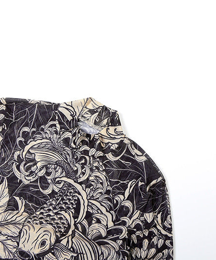 Chic Koi Tattoo Print Sheer Mesh Maxi Dress - High Neck Bodycon for Fall Style