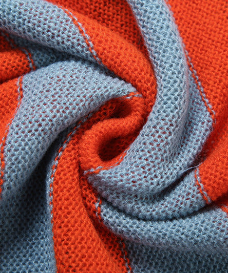 Cozy Chic Striped V-Neck Cardigan with Statement Scarf – Your Go-To Fall Essential