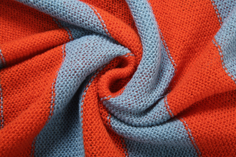 Cozy Chic Striped V-Neck Cardigan with Statement Scarf – Your Go-To Fall Essential