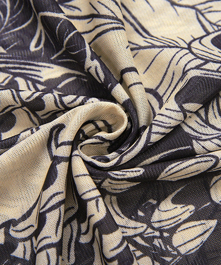 Chic Koi Tattoo Print Sheer Mesh Maxi Dress - High Neck Bodycon for Fall Style