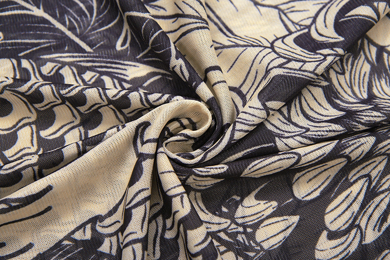 Chic Koi Tattoo Print Sheer Mesh Maxi Dress - High Neck Bodycon for Fall Style