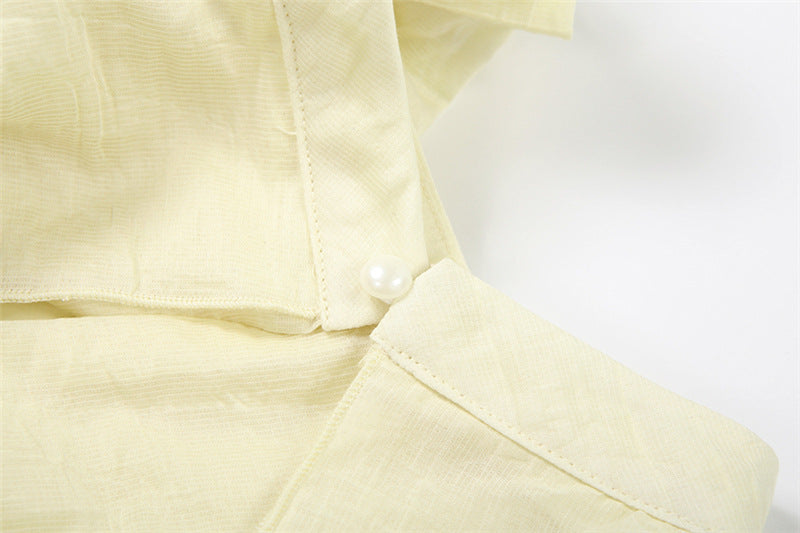 Effortless Fall Radiance: Boho Chic Ruffled Halter Maxi Dress with Floral Appliqué - Pale Yellow Perfection