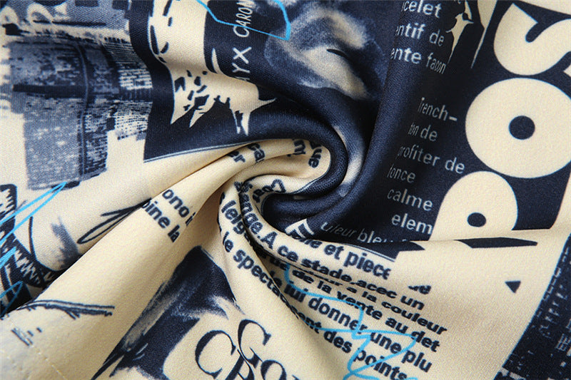 Trendy Halter Mesh Layered Top & Newspaper Print Cami Set - Fall Style Essential