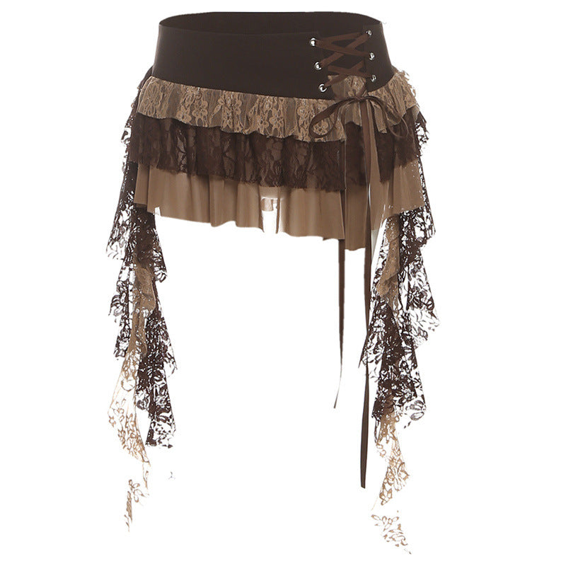 Enchanting Autumn Irregular Lace-Up Ruffle Mini Skirt - Boho & Gothic Fall Style