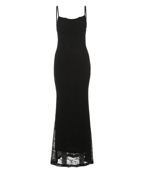 Effortless Elegance: Blush Pink Cowl Neck Maxi Slip Dress with Delicate Lace Hem – Perfect for Fall Weddings & Luxe Getaways