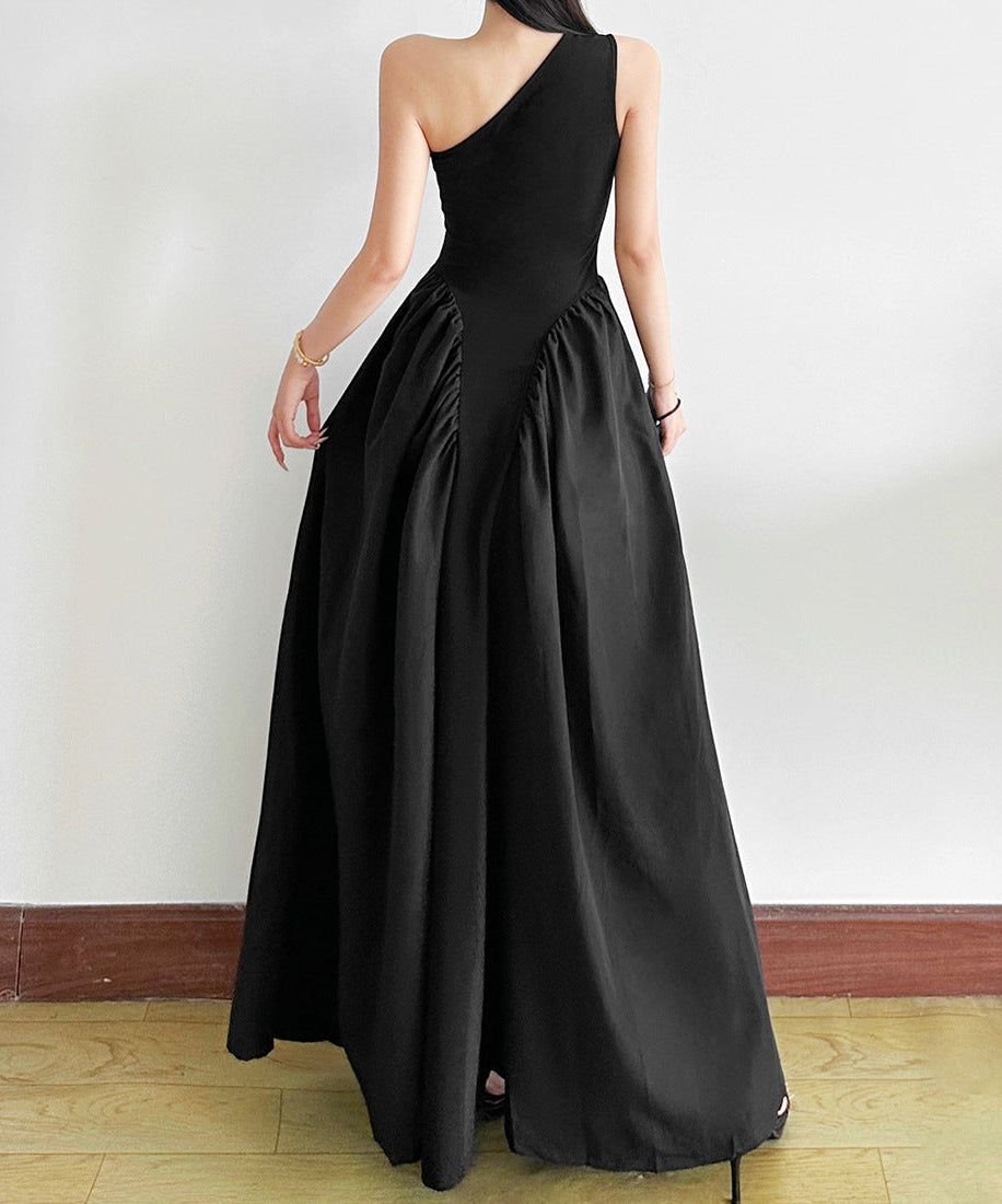 The Enchant Black One-Shoulder Maxi Dress - Elegant Fall & Holiday Gala Gown with Floral Detail