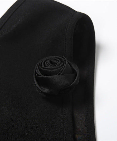 The Enchant Black One-Shoulder Maxi Dress - Elegant Fall & Holiday Gala Gown with Floral Detail